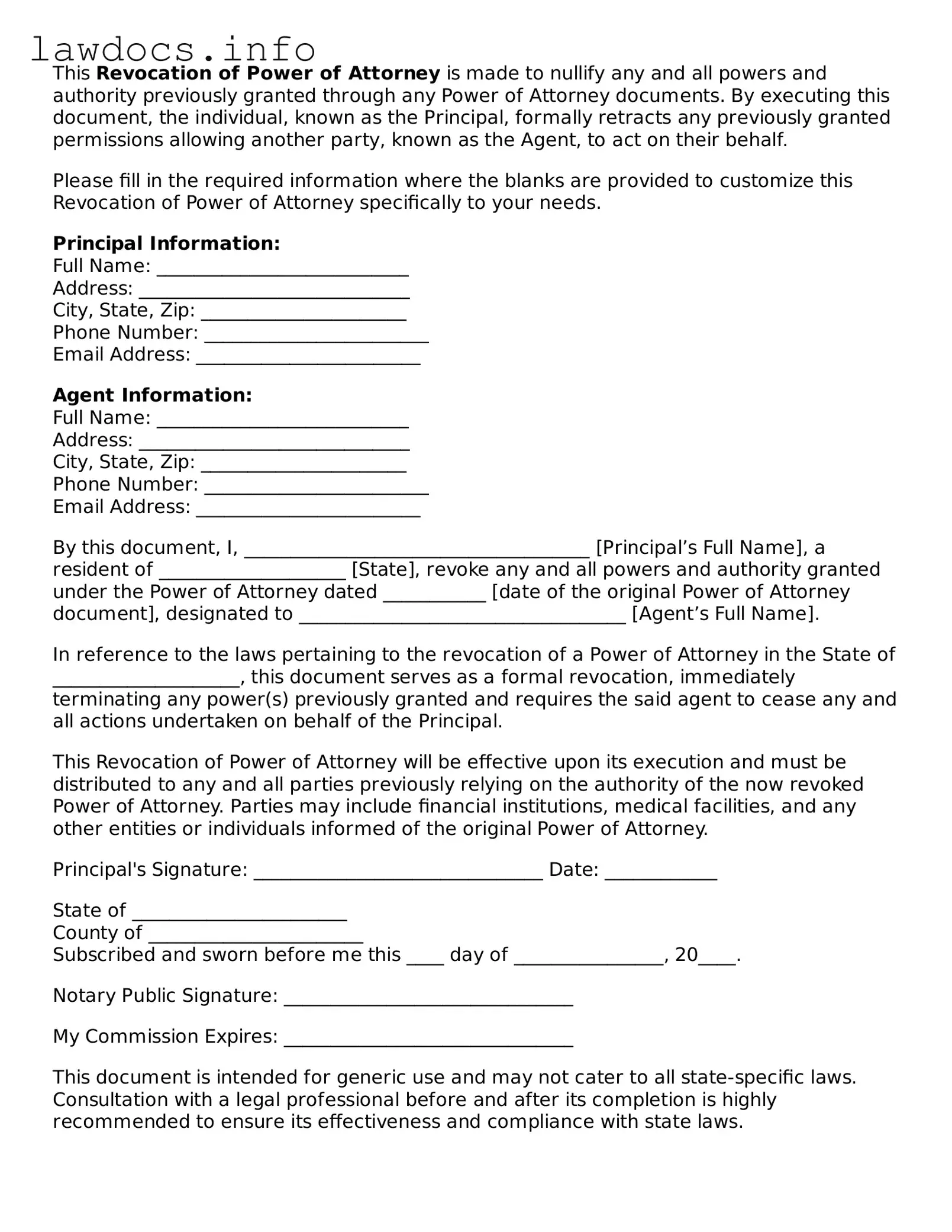 Valid Revocation of Power of Attorney Form