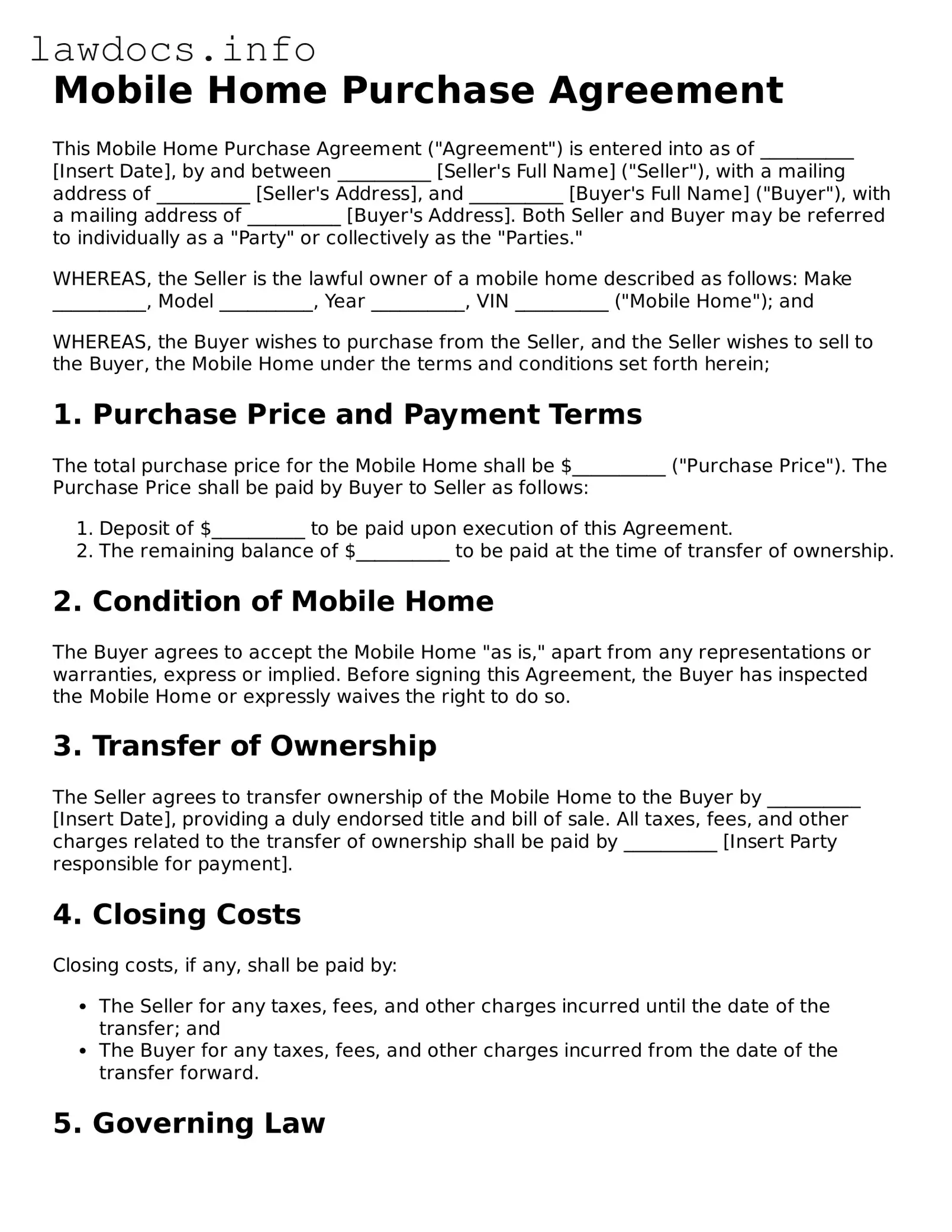Valid Mobile Home Purchase Agreement Form