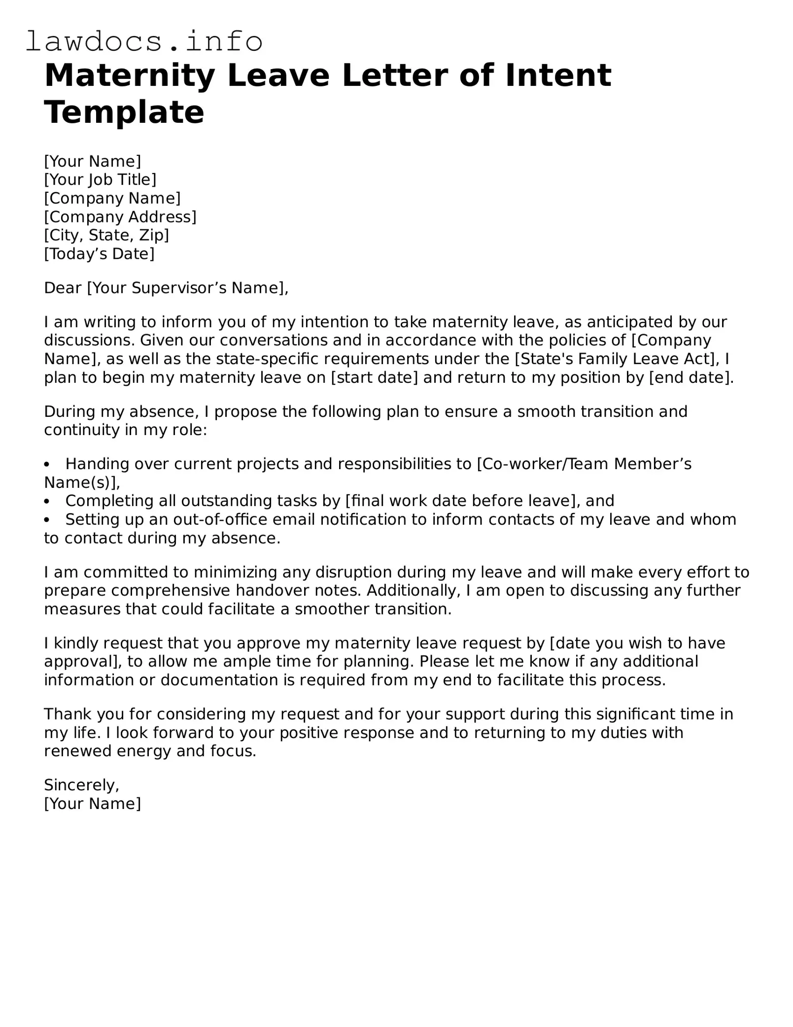 Valid Maternity Leave Letter of Intent Form