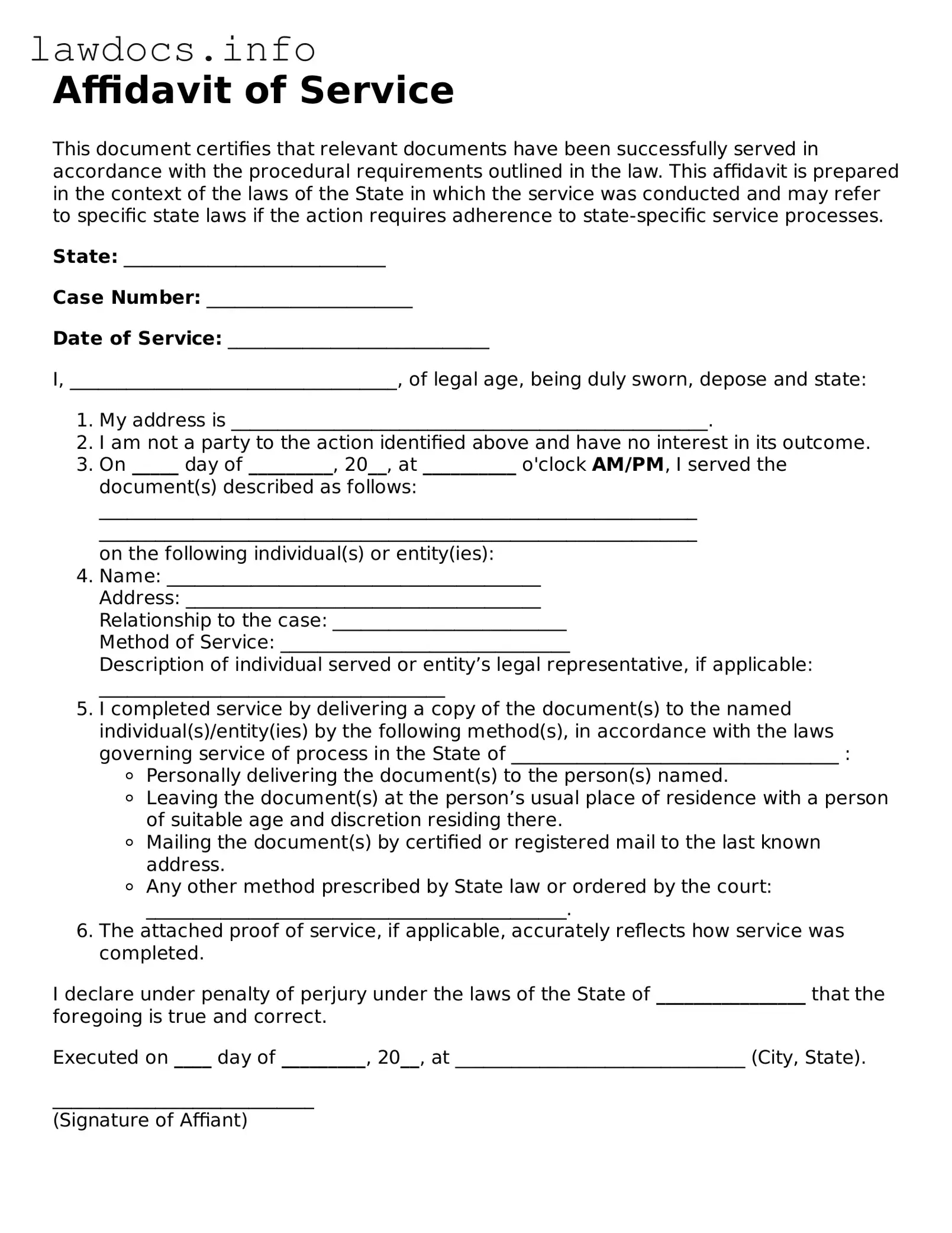 Valid Affidavit of Service Form