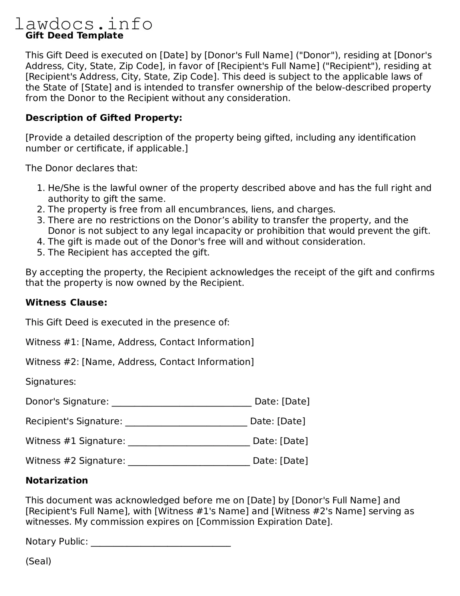Valid Gift Deed Form