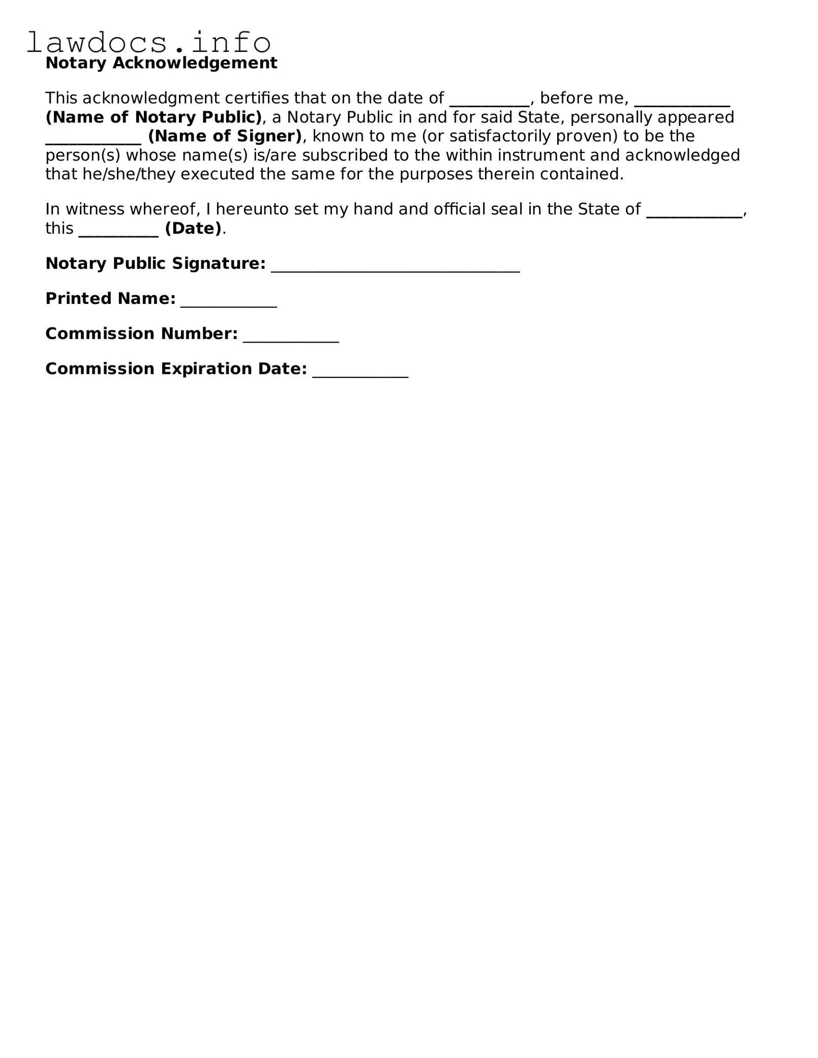 Valid Notary Acknowledgement Form