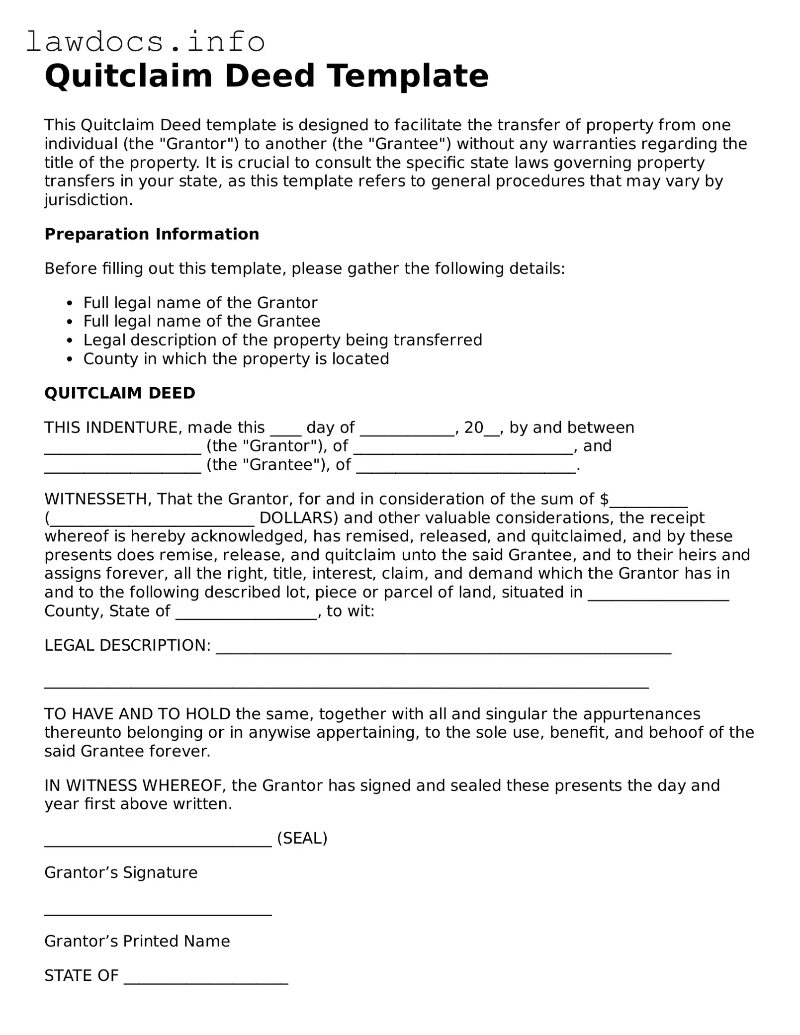 Valid Quitclaim Deed Form