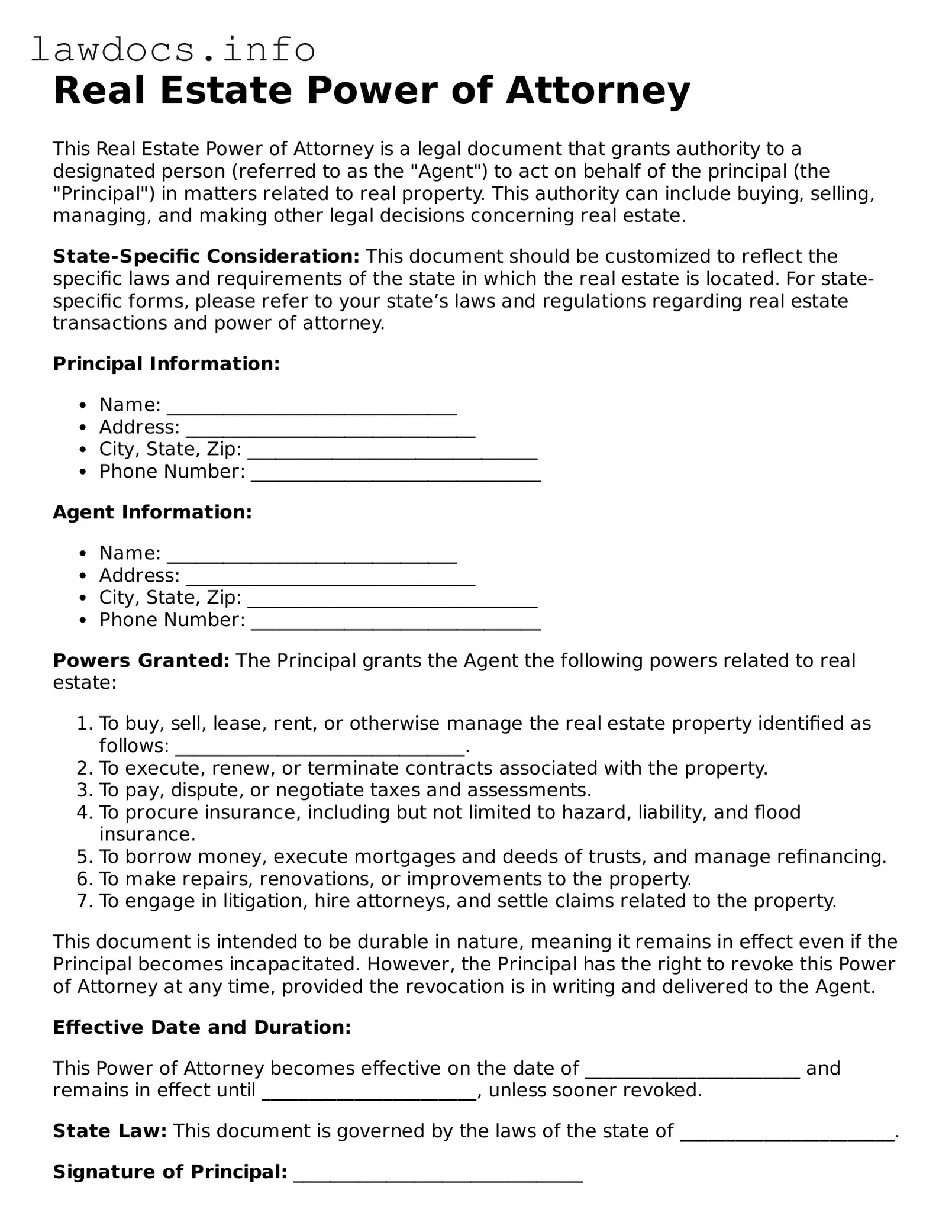 Valid Real Estate Power of Attorney Form
