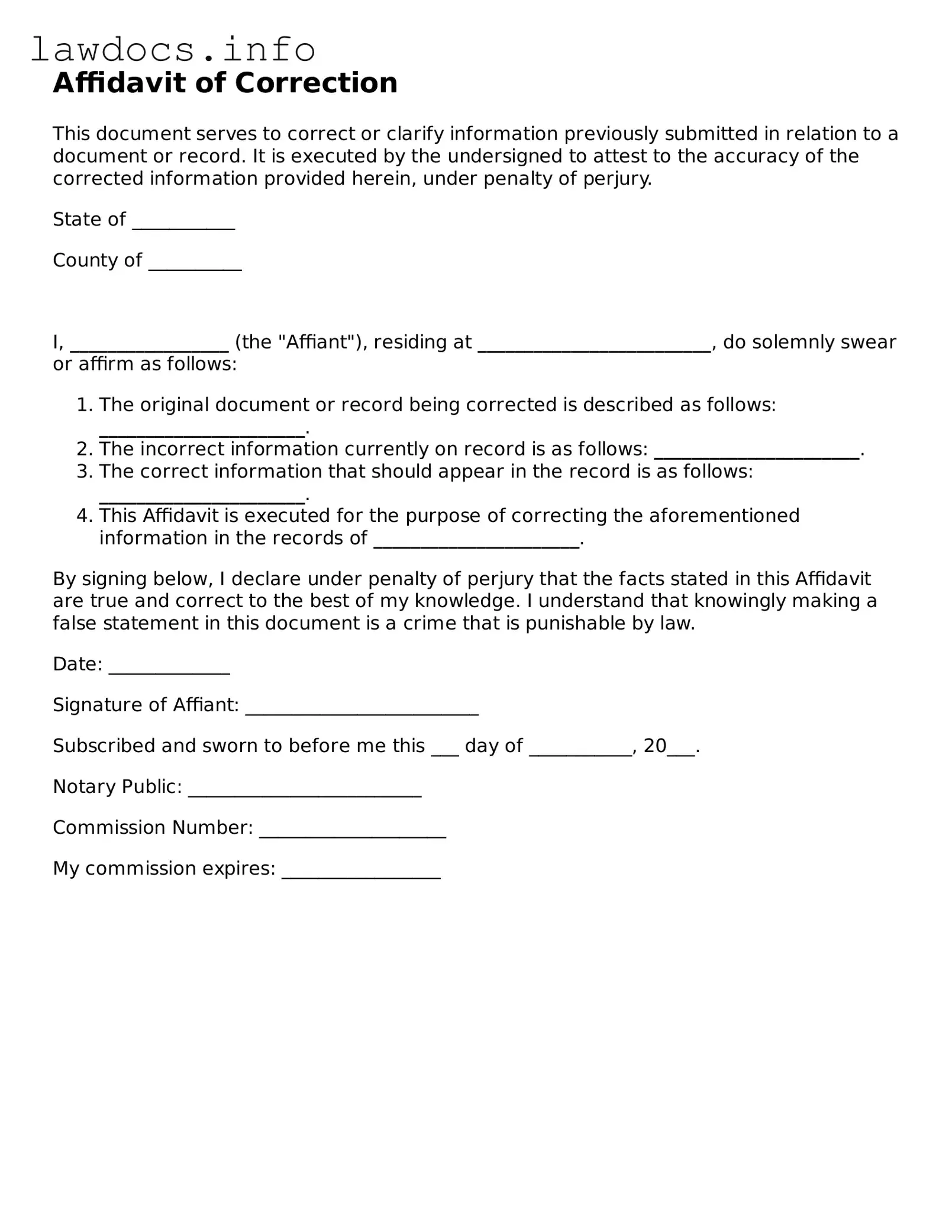 Valid Affidavit of Correction Form