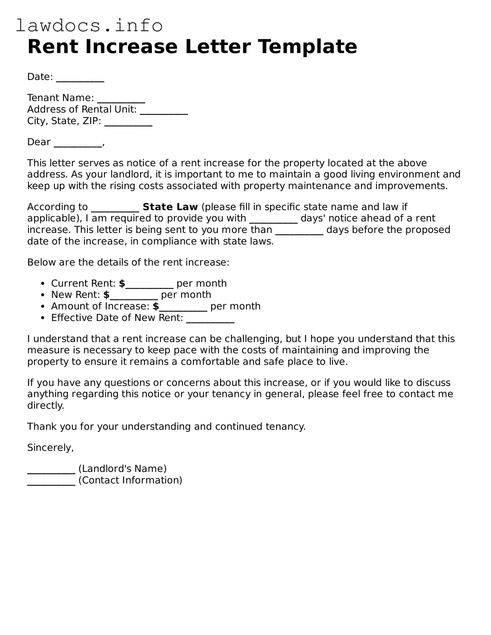 Valid Rent Increase Letter Form