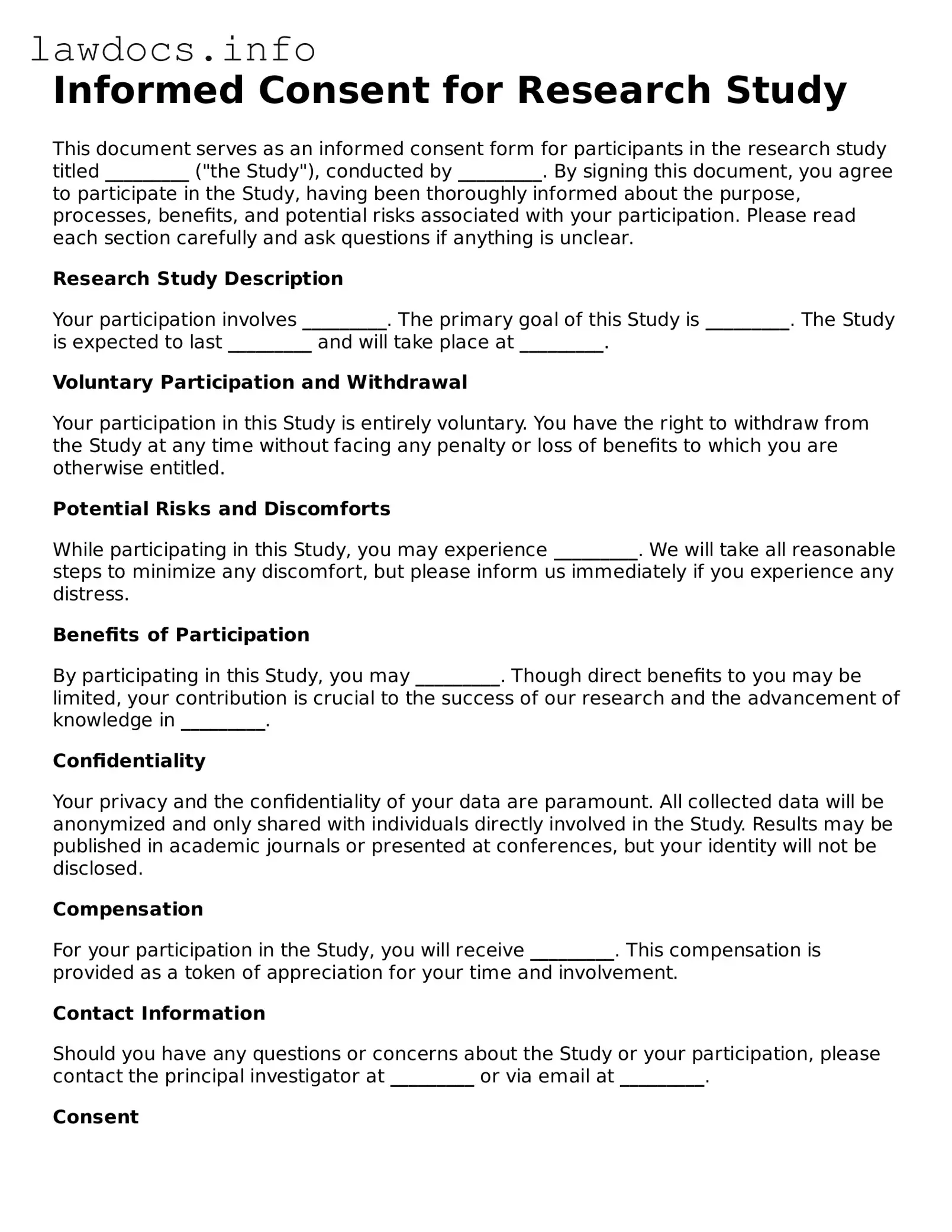 Valid Informed Consent for Research Study Form