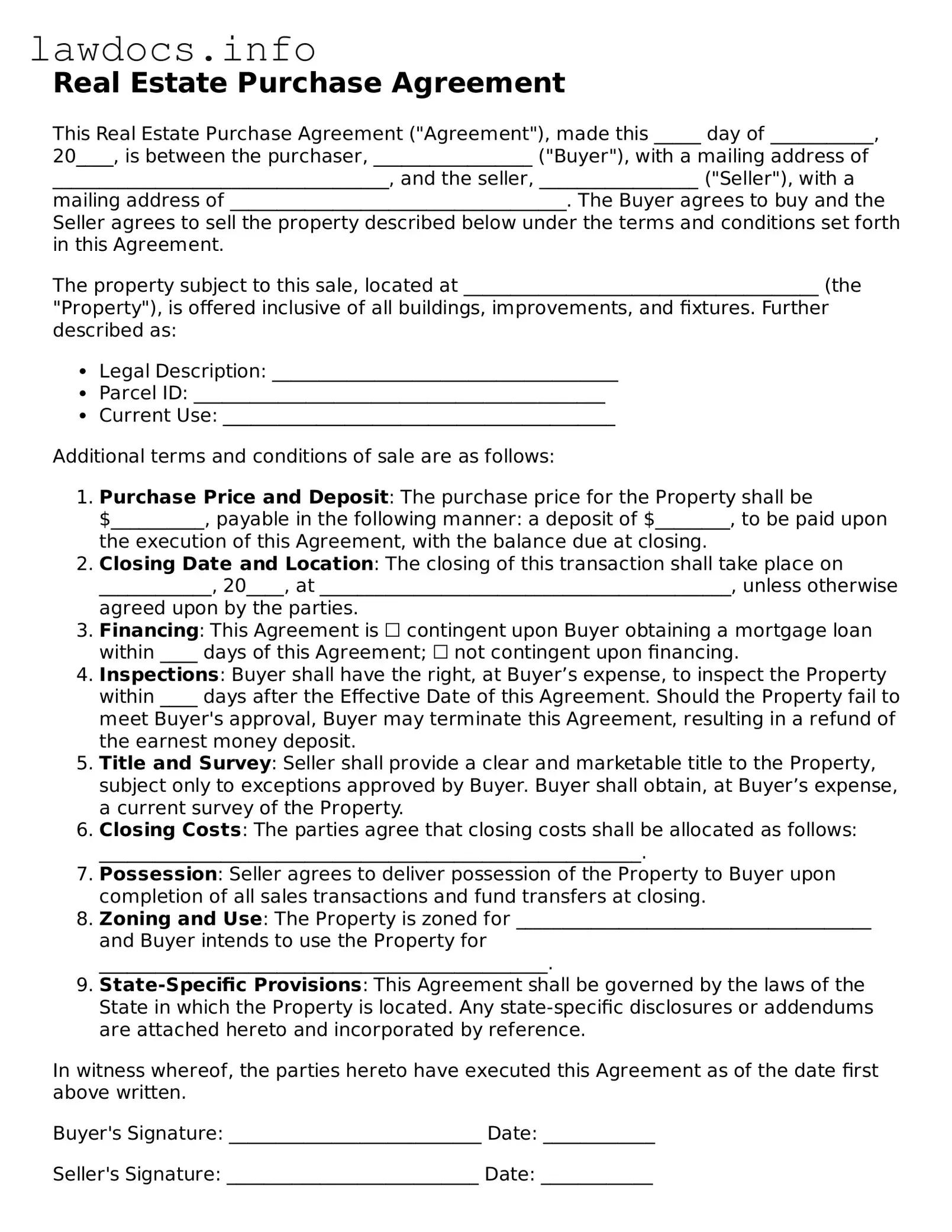 Valid Real Estate Purchase Agreement Form
