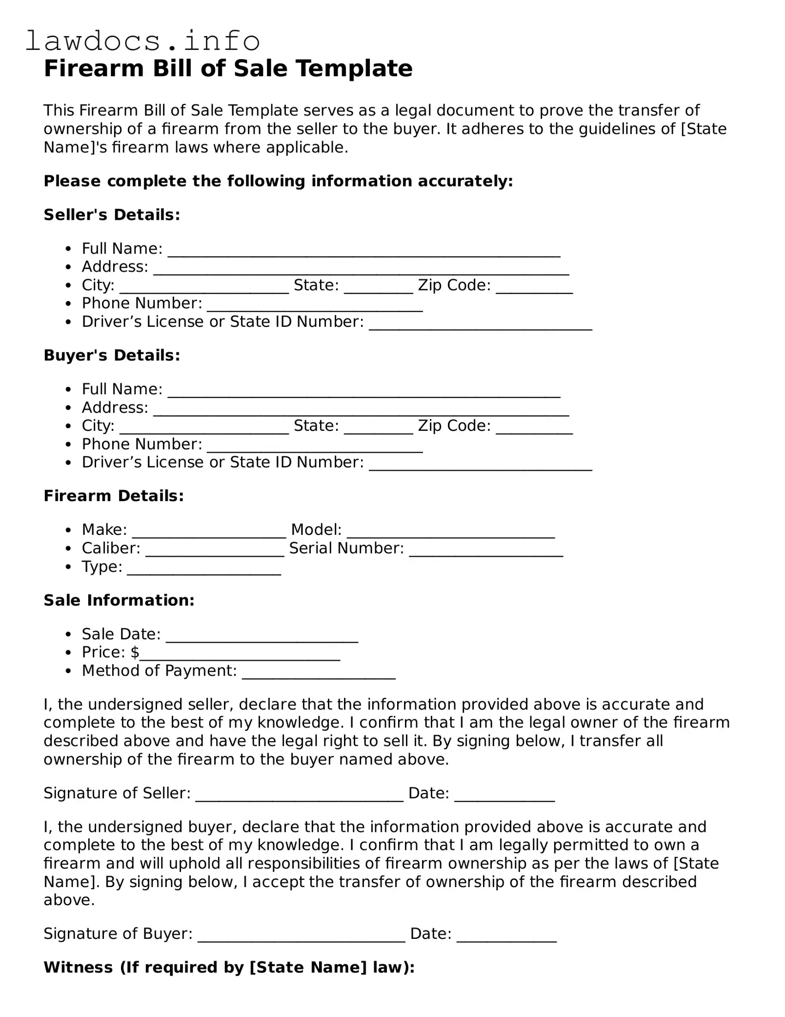 Valid Firearm Bill of Sale Form