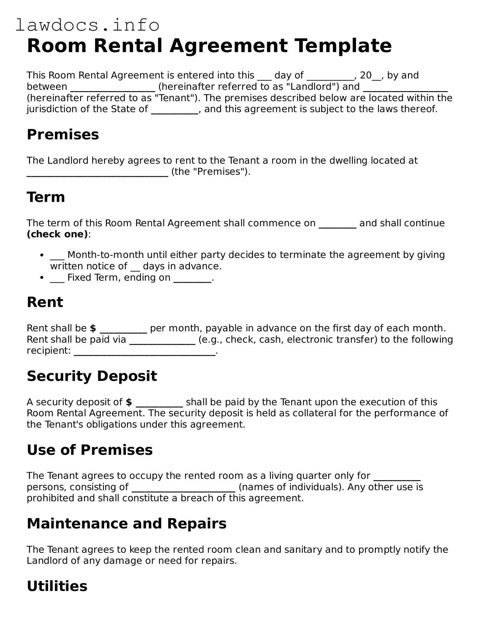 Valid Room Rental Agreement Form