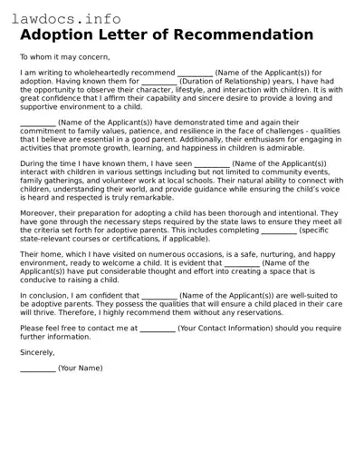 Valid Adoption Letter of Recommendation Form