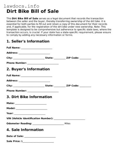 Valid Dirt Bike Bill of Sale Form