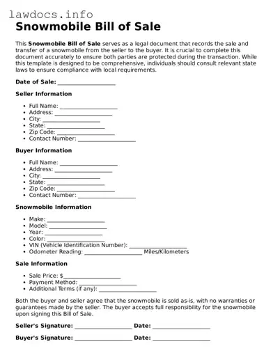 Valid Snowmobile Bill of Sale Form