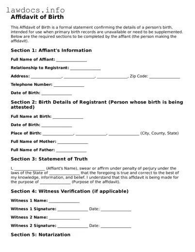Valid Affidavit of Birth Form