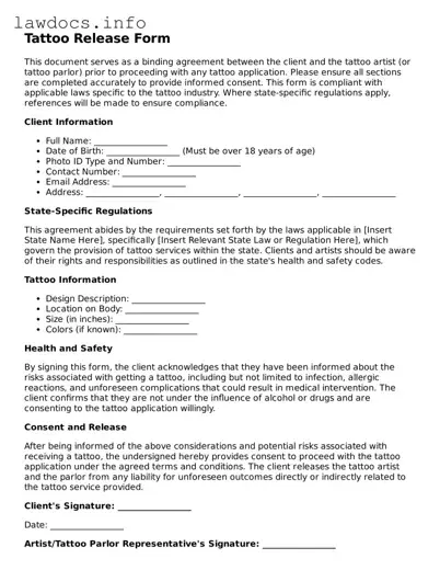 Valid Tattoo Release Form