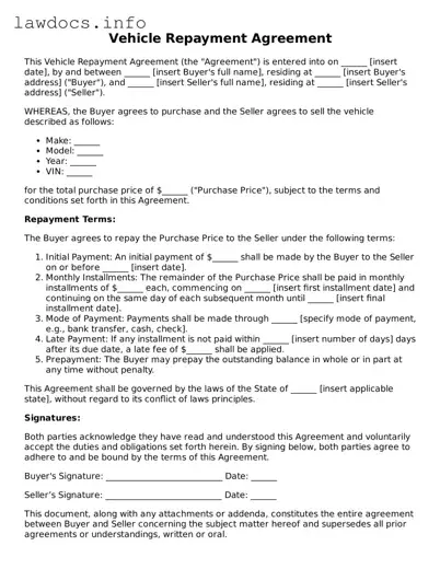 Valid Vehicle Repayment Agreement Form