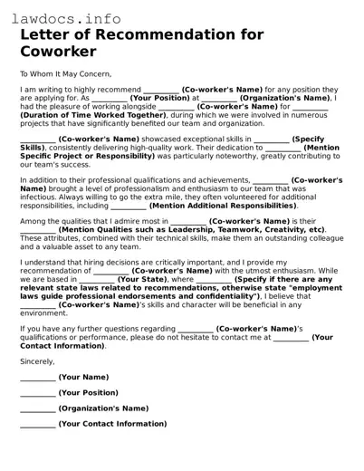 Valid Letter of Recommendation for Coworker Form