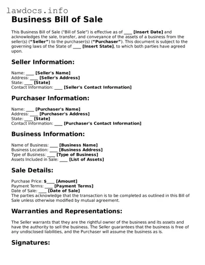 Valid Business Bill of Sale Form