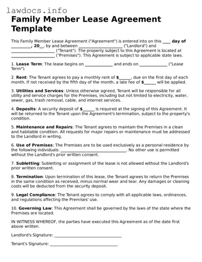 Valid Family Member Lease Agreement Form