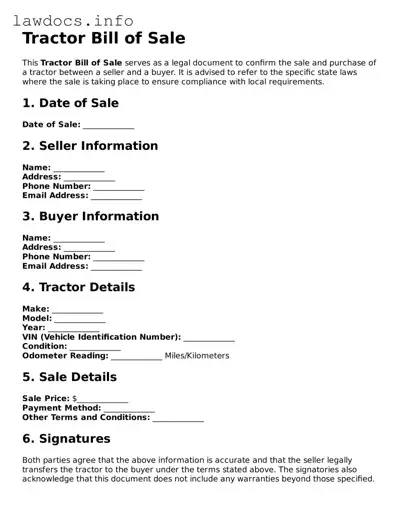 Valid Tractor Bill of Sale Form