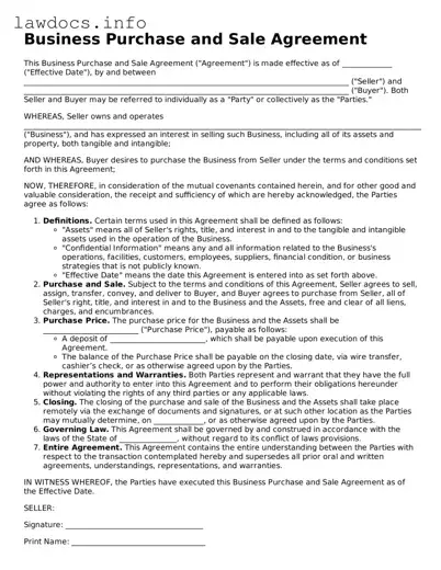 Valid Business Purchase and Sale Agreement Form