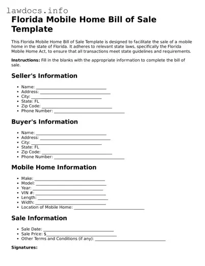 Blank Mobile Home Bill of Sale Template for the State of Florida