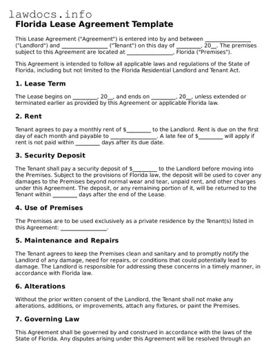Blank Lease Agreement Template for the State of Florida