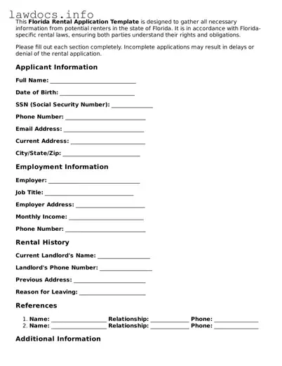 Blank Rental Application Template for the State of Florida