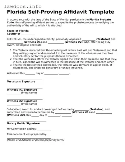 Blank Self-Proving Affidavit Template for the State of Florida