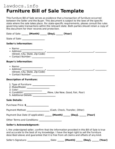 Valid Furniture Bill of Sale Form
