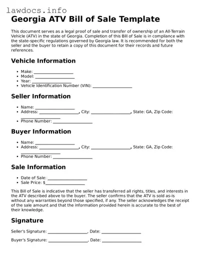 Blank ATV Bill of Sale Template for the State of Georgia