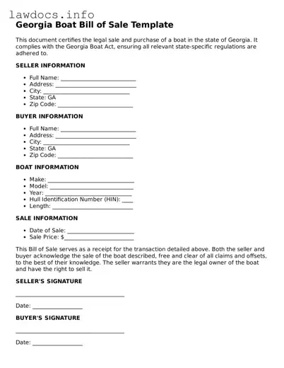 Blank Boat Bill of Sale Template for the State of Georgia