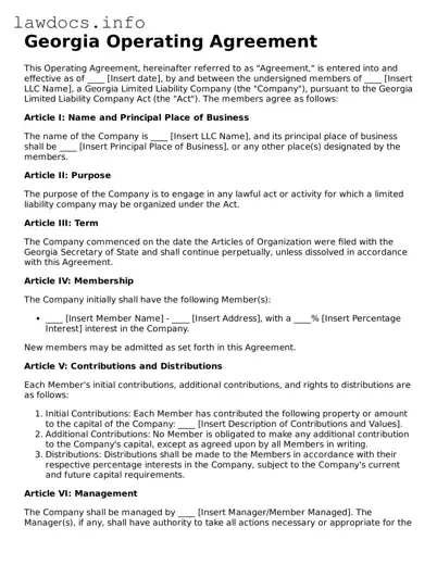 Blank Operating Agreement Template for the State of Georgia
