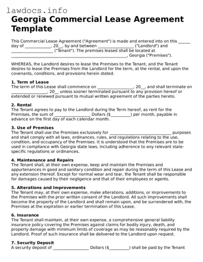 Blank Commercial Lease Agreement Template for the State of Georgia