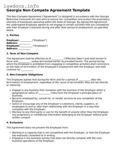 Blank Non-compete Agreement Template for the State of Georgia