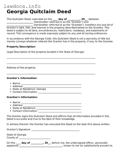 Blank Quitclaim Deed Template for the State of Georgia