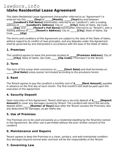Blank Residential Lease Agreement Template for the State of Idaho