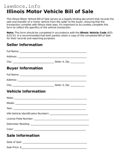 Blank Motor Vehicle Bill of Sale Template for the State of Illinois