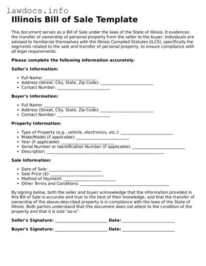 Blank Bill of Sale Template for the State of Illinois