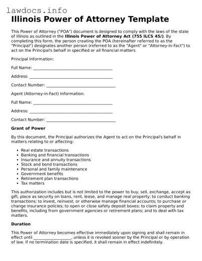 Blank Power of Attorney Template for the State of Illinois