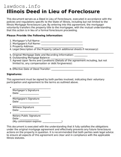 Blank Deed in Lieu of Foreclosure Template for the State of Illinois