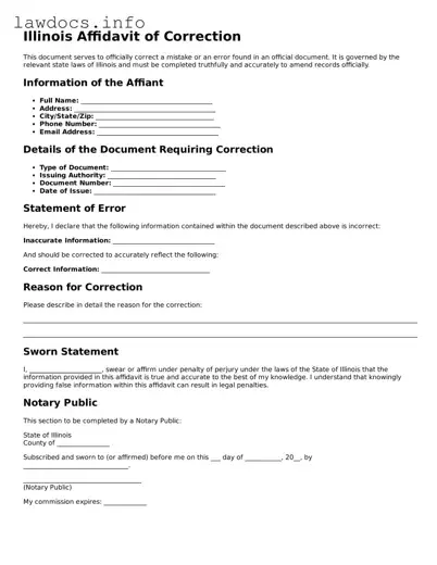 Blank Affidavit of Correction Template for the State of Illinois