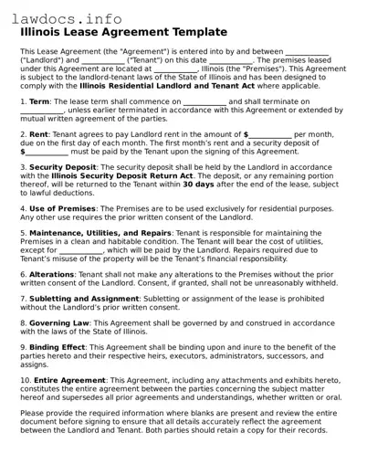 Blank Lease Agreement Template for the State of Illinois
