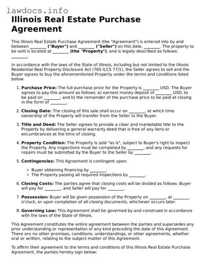 Blank Real Estate Purchase Agreement Template for the State of Illinois
