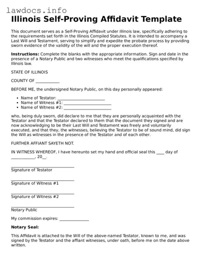 Blank Self-Proving Affidavit Template for the State of Illinois