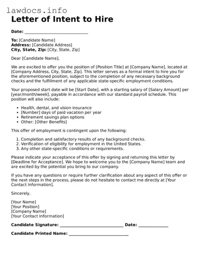 Valid Letter of Intent to Hire Form