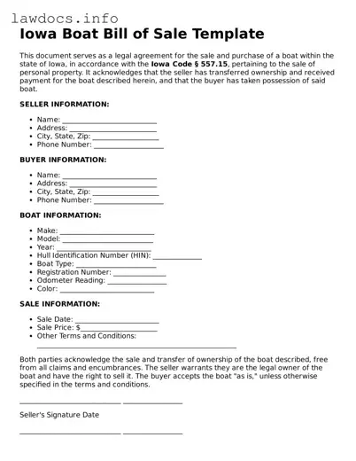 Blank Boat Bill of Sale Template for the State of Iowa