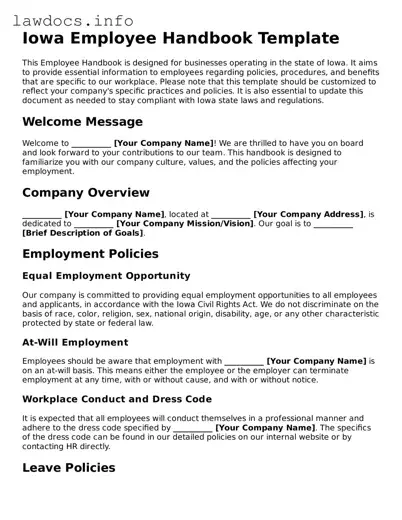 Blank Employee Handbook Template for the State of Iowa
