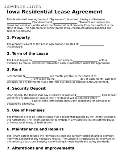 Blank Residential Lease Agreement Template for the State of Iowa