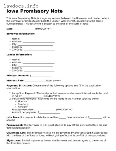Blank Promissory Note Template for the State of Iowa